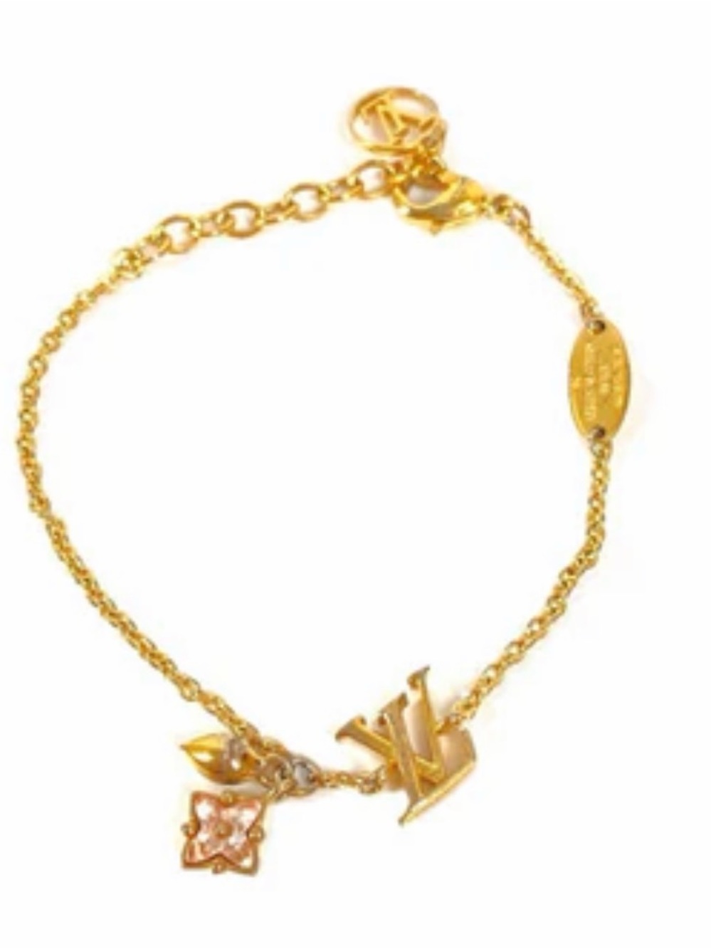 Louis Vuitton Loulougram Gold Charm Bracelet M00801 pink Crystal Flower